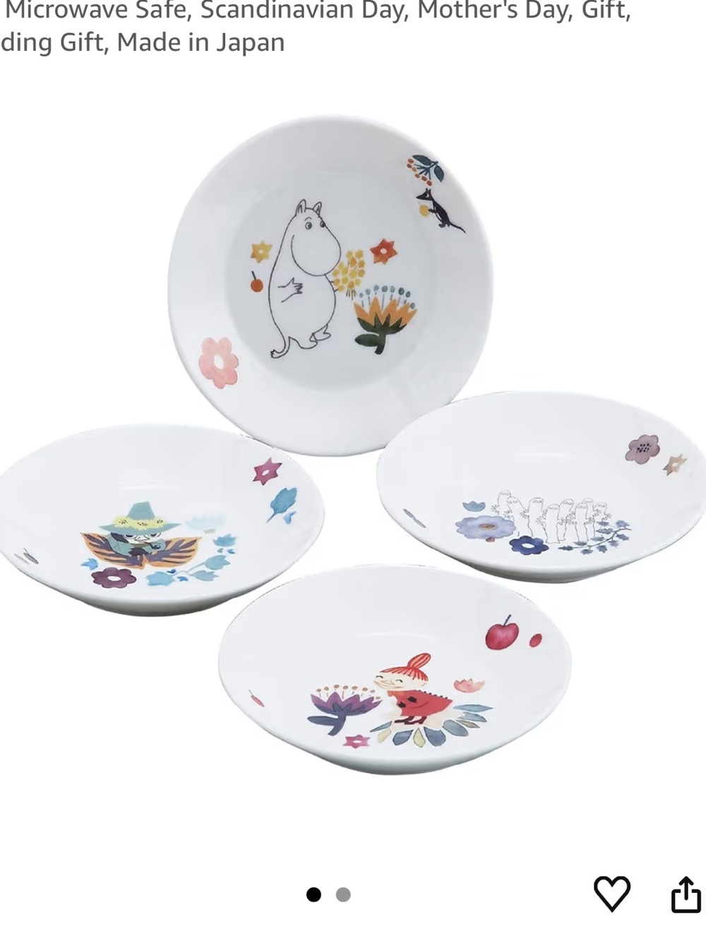 Set of 4 White Moomin Character Plates with Colorful Floral Prints